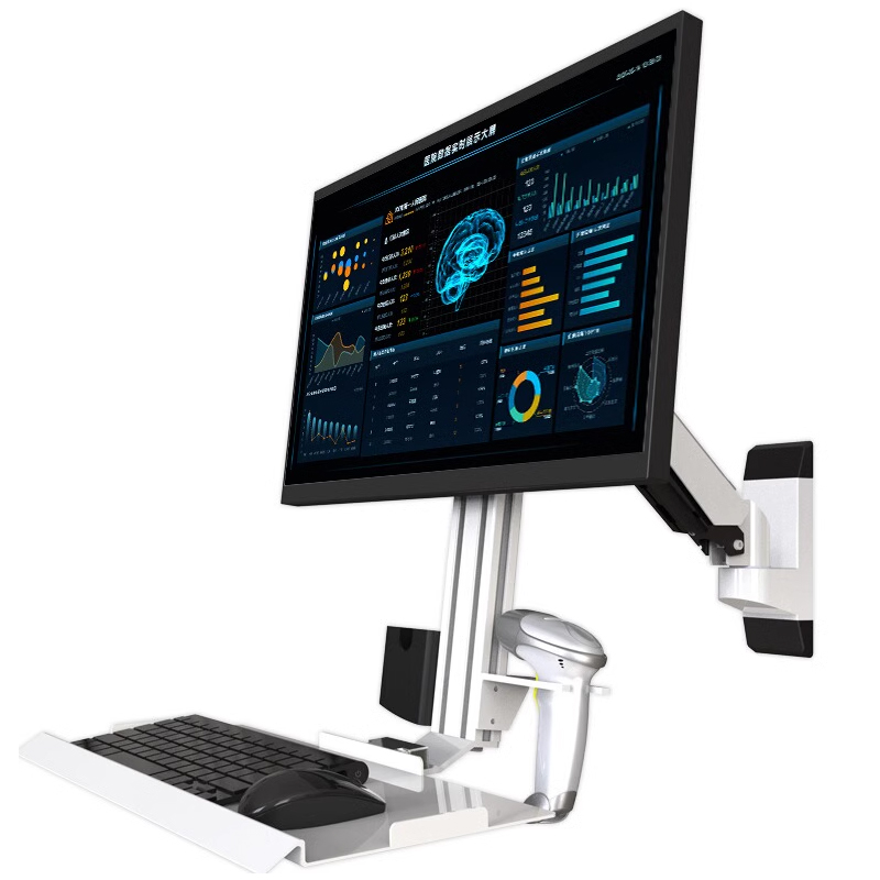 壁挂显示器支架工业设备电脑一体机挂架升降旋转带可折叠键盘托架 - 图3