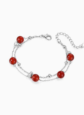 卡蒂罗红玛瑙双链手链女生925银红绳轻奢小众设计本命年新年礼物