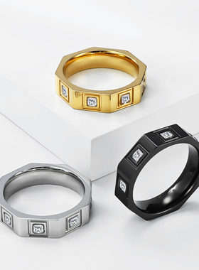 泰爱你简约几何八面满钻戒指