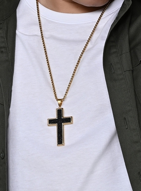 时尚简约大号钛钢十字架项链