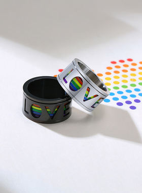 泰爱你彩虹可转动小众戒指