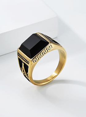 泰爱你经典共济会黑宝石戒指