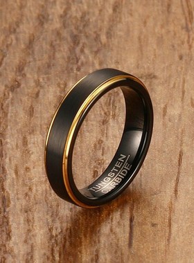 泰爱你酷炫黑色钨钢拉丝戒指