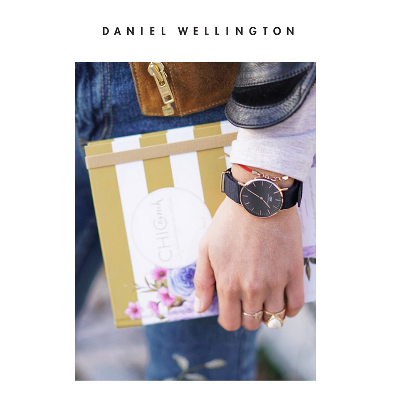 Danielwellington 丹尼尔惠灵顿dw手表女 36mm织纹带腕表黑盘女表