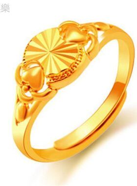 推荐纯越南沙金戒指仿金色可调节开口女士时尚食指戒指女久不