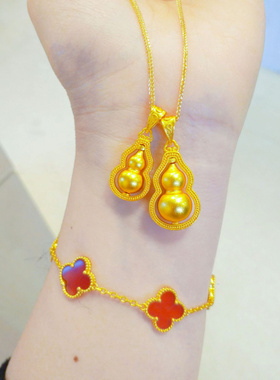 网红新款古法福禄葫芦吊坠黄金色