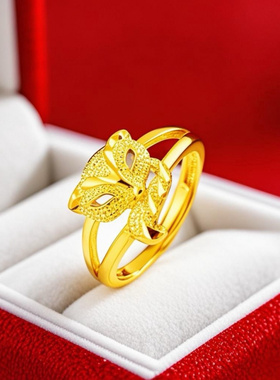 2023新款沙金戒指真空镀金狐狸戒
