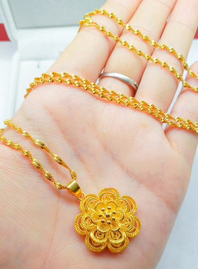 越南沙金牡丹花吊坠黄铜镀金花朵