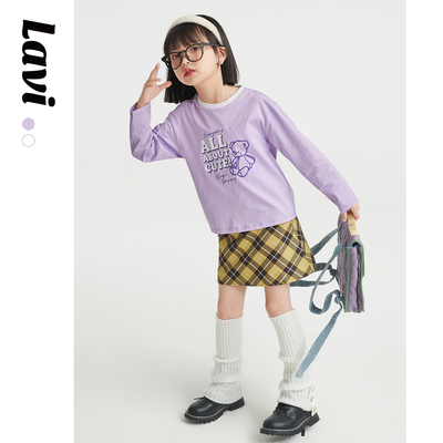 LAVI女童撞色小熊印花圆领T恤长袖