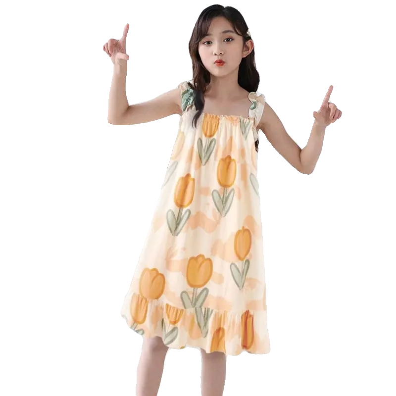 儿童睡衣裙子夏季新款公主风吊带女童睡裙冰丝小孩睡裙大童空调服,淘宝优惠券,粉丝福利购,淘宝优惠卷