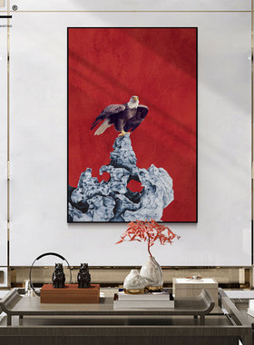 原创新中式风红色雄鹰展厅装饰画
