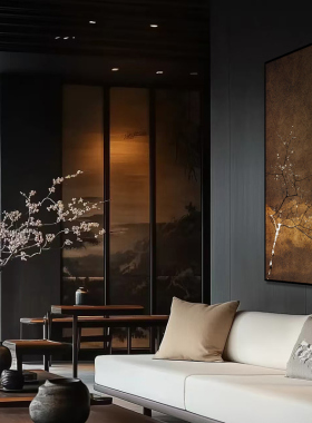 原创中古风茶室会所装饰画新中式山水民宿艺术配画客厅玄关墙壁画