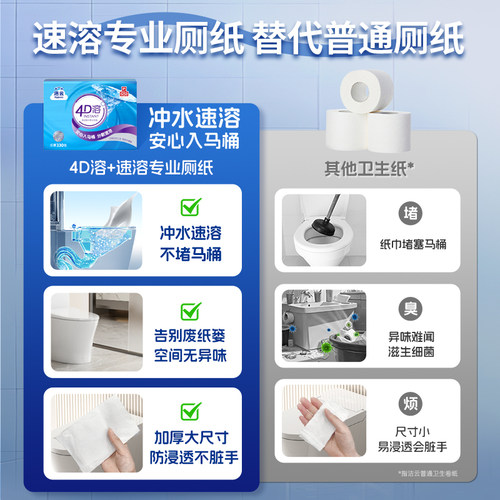 洁云水溶性卫生纸平板纸110抽（330）张10包纸家用加厚速溶厕纸 - 图1
