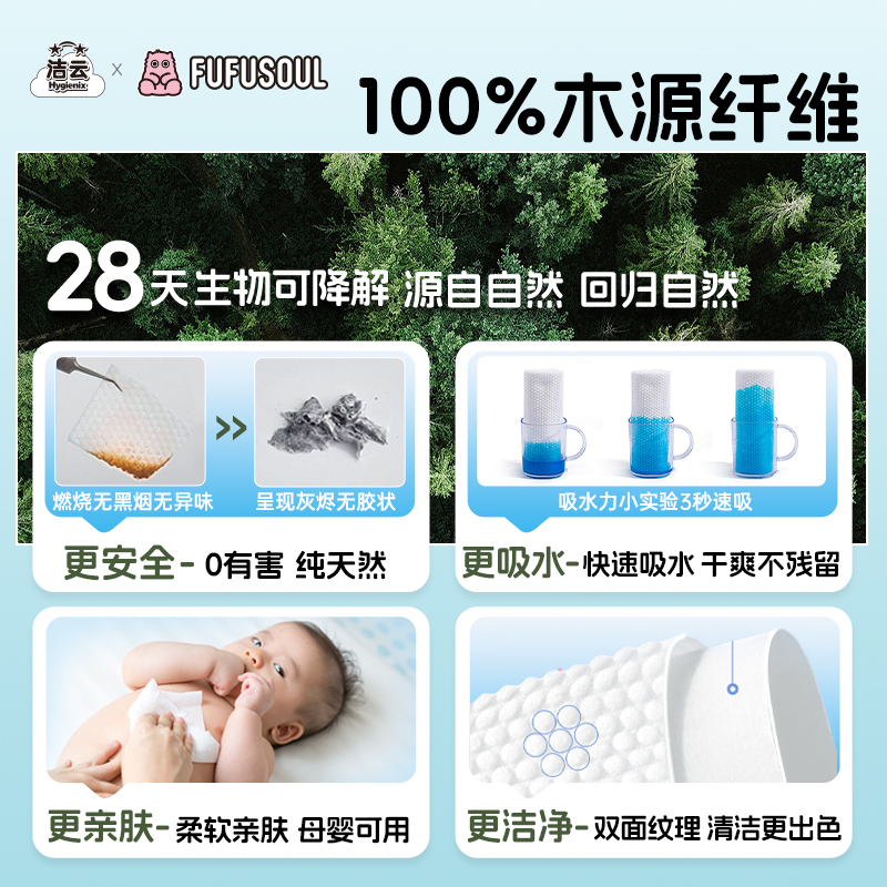 洁云洁面巾FUFUSOUL联名加大洗脸巾壁挂式一次性擦脸巾悬挂式正品