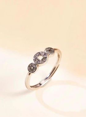 钱途似锦招财铜钱戒指女复古高级感潮开口食指戒情人节送女友