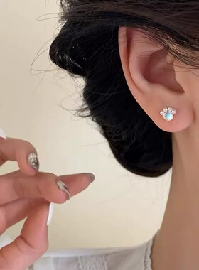 可爱猫爪幻彩月光石珍珠耳钉少女温柔风小众设计软萌耳饰
