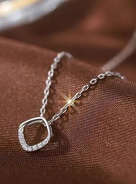 925纯银几何方形项链女轻奢小众2025新爆款颈链高级感锁骨链