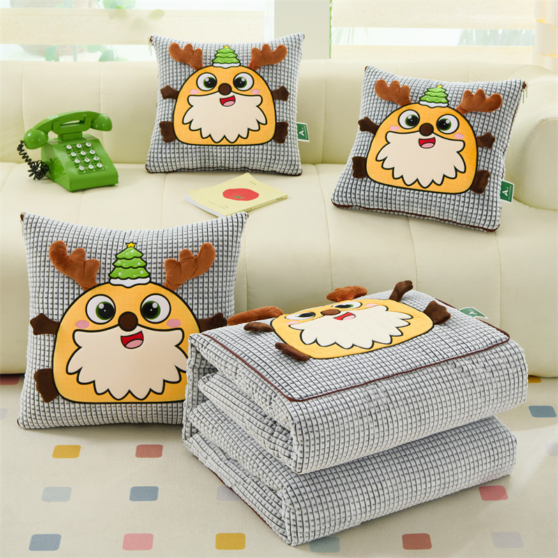 加厚牛奶绒抱枕被子两用多功能车载靠垫枕头卡通办公室午睡空调被 - 图3