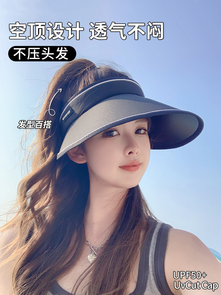 UPF50+防晒帽子女士夏季2024新款大帽檐空顶帽出游防紫外线遮阳帽-图3