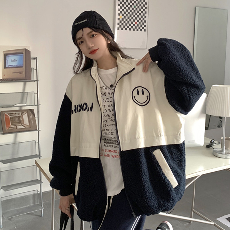 羊羔毛拼接2022年新款冬季ins棉服 lk2003短外套