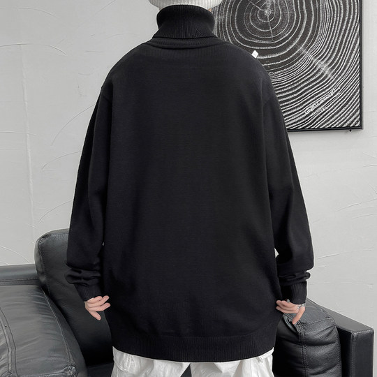 高领黑色毛衣男士冬季加厚宽松潮流慵懒风打底衫高级感内搭针织衫