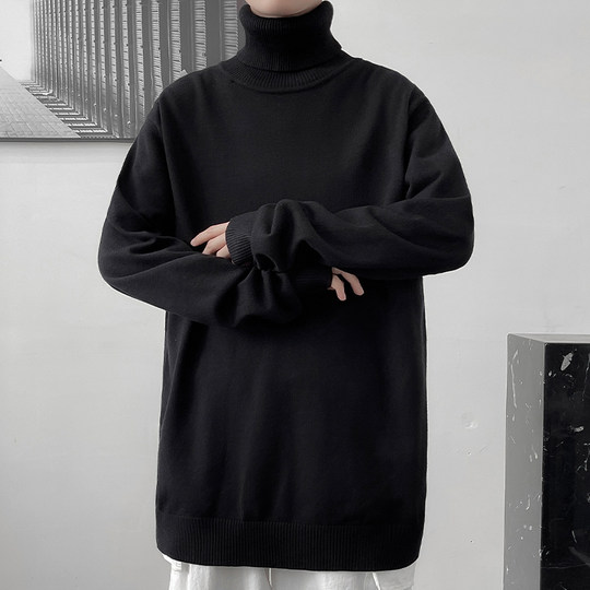 高领黑色毛衣男士冬季加厚宽松潮流慵懒风打底衫高级感内搭针织衫