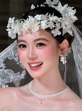 韩式新娘发箍珍珠花朵手工头饰结婚礼服配饰精致发饰