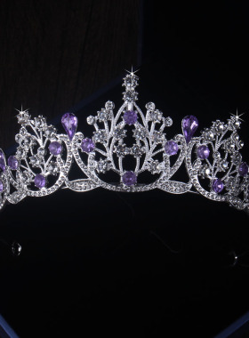 紫色皇冠项链耳环三件套