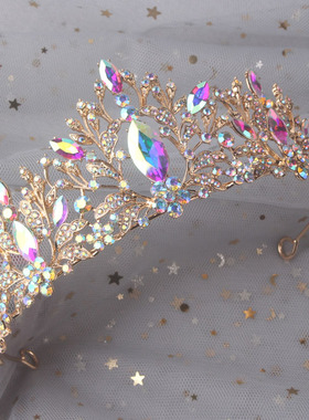 金色婚纱皇冠项链耳环套装锆石结婚晚宴主持配饰品晚礼服新娘首饰