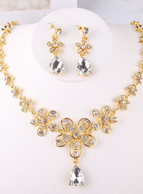 金色高端水钻皇冠公主项链耳环