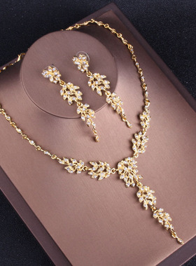 新娘金色头饰婚纱项链耳环