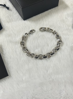 做旧款式潮牌泰银椭圆环字母链情侣手链粗款做旧手环饰品七夕礼物