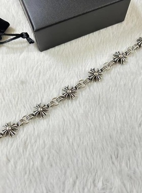 2025新款手环复古泰银环环相扣十字花手链潮人男女情侣款欧美手镯