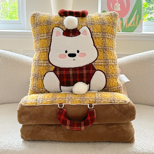 卡通抱枕被子两用加厚牛奶绒办公室午睡枕头被子二合一汽车可折叠 - 图3