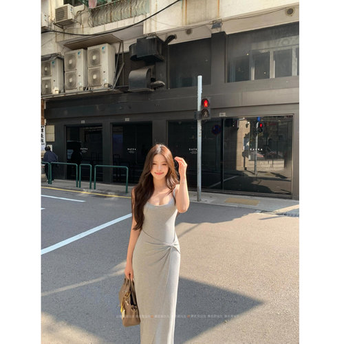 暴走高仙女175高个子加长扭结吊带连衣裙女2026夏新款小众180长裙 - 图1