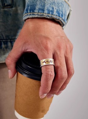 国潮复古上上签戒指男生潮流进斗金一帆风顺偏财寓意开口指环手饰