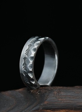 复古锻造百炼设计印第安箭矢纹戒指男士个性食指环开口指环高级感