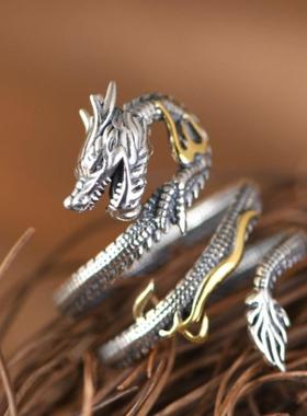 新款国潮霸气龙形戒指小众设计高级感男生开口指环本命年龙年礼物