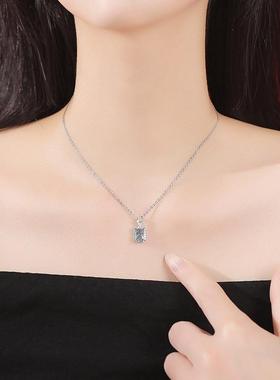 欧美法式风新款蓝色项坠女生轻奢设计高级感锁骨链香水瓶项链礼物