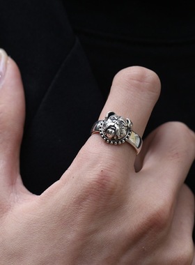 新款欧美风复古英国斗牛犬开口戒指男女个性狗狗开口指环动物配饰