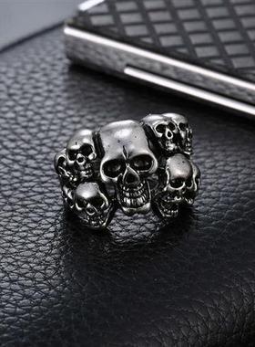 欧美复古哥特骷髅头戒指朋克夸张开口指环死神潮流街头男女款手饰
