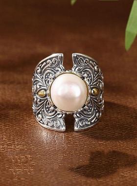 新中式复古时尚浮雕露珠戒指女生宫廷风开口指环个性文雅轻奢气质