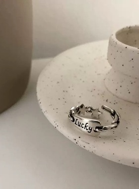 新款冷淡风字母Lucky组合折叠戒指 时尚简约百搭女生开口指环个性
