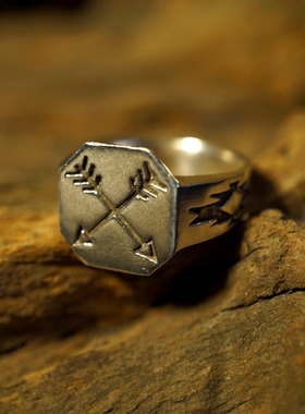 弓箭印第安新款开口戒指千叶复古