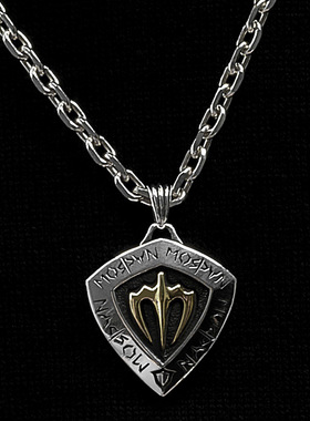 欧美新款复古三叉戟吊坠男生潮流盾牌海神神话寓意项链霸气毛衣链