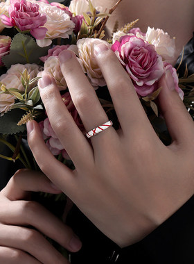 新款红意戒指男女通用开口指环高级感丝绸滴胶设计潮牌轻奢手饰品