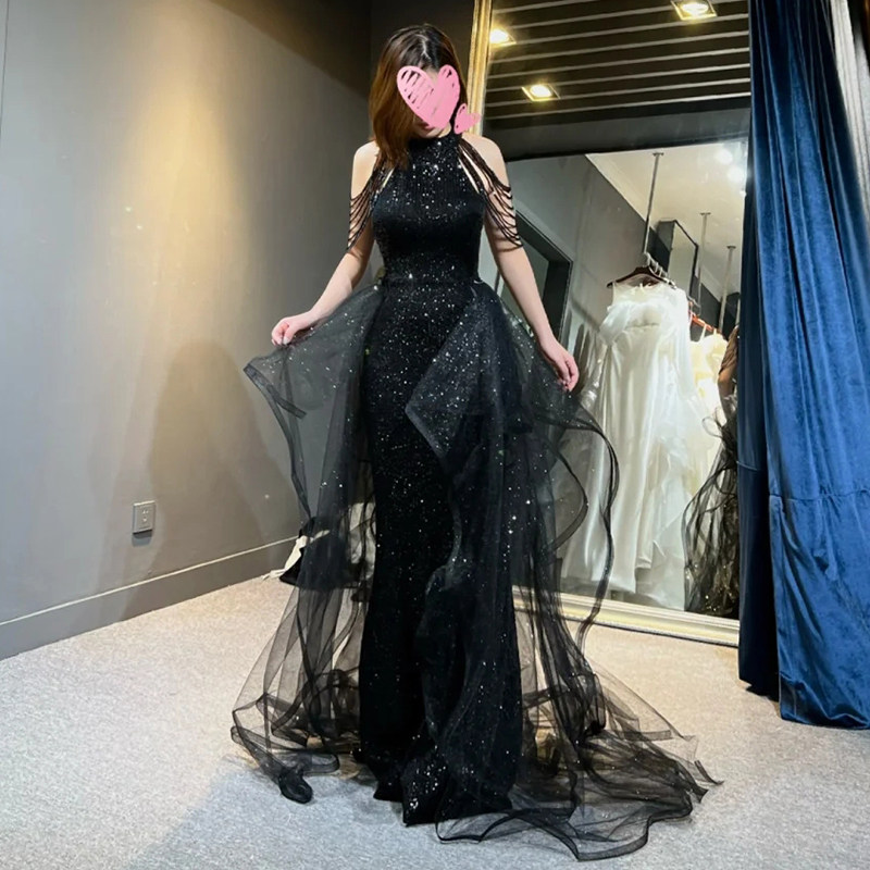 影楼黑色修身婚纱轻奢小众高级感 金典新娘礼服/晚装