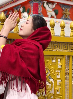 四季纯色女民族风旅游拍照披肩