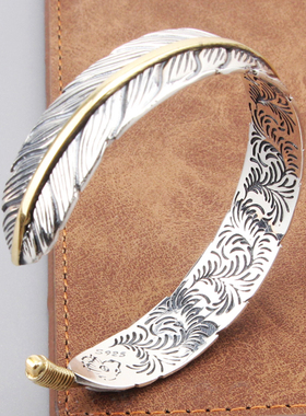 日系复古男女纯银高桥羽毛手镯