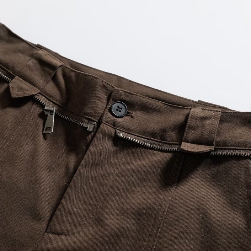 深棕色工装阔腿长裤 多口袋高腰宽松直筒裤 复古通勤显瘦裤装,淘宝优惠券,粉丝福利购,淘宝优惠卷